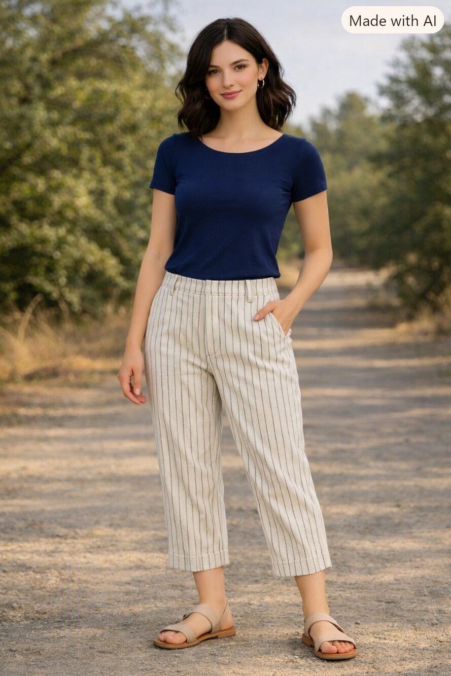 Chaps Denim Pinstripe Linen Pants Sz 10 Preppy Casual RL Coastal